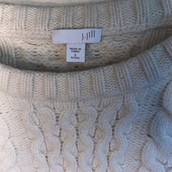 J Jill Lambs Wool sweater cable chunky fisherman S Ivory Nordic preppy Lagen - Picture 2 of 7